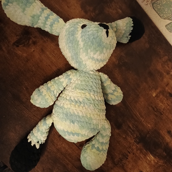 Handmade Crochet Plushie Stuffed Animal Dog 15in Blue And Black - Picture 10 of 12